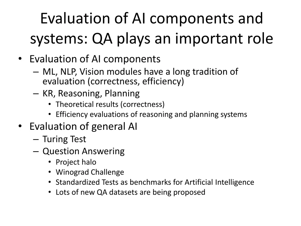 evaluation of ai components and systems qa plays