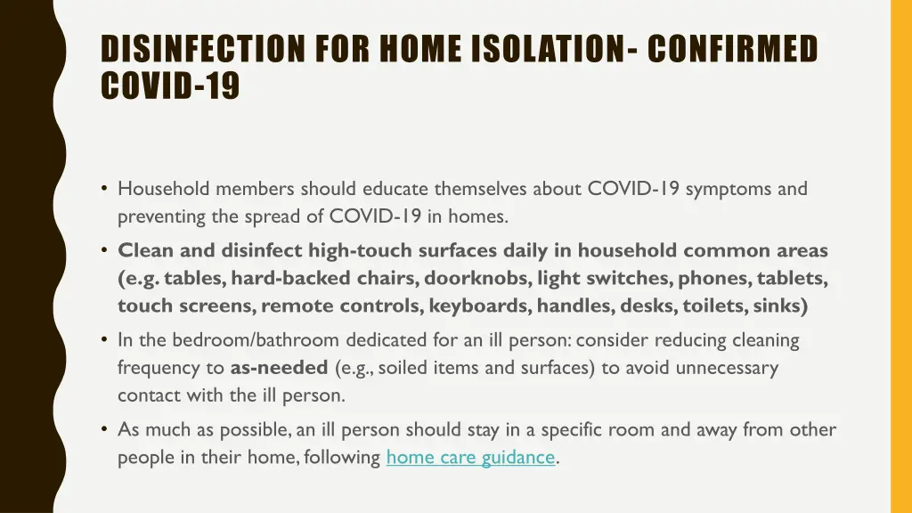 disinfection for home isolation confirmed covid 19