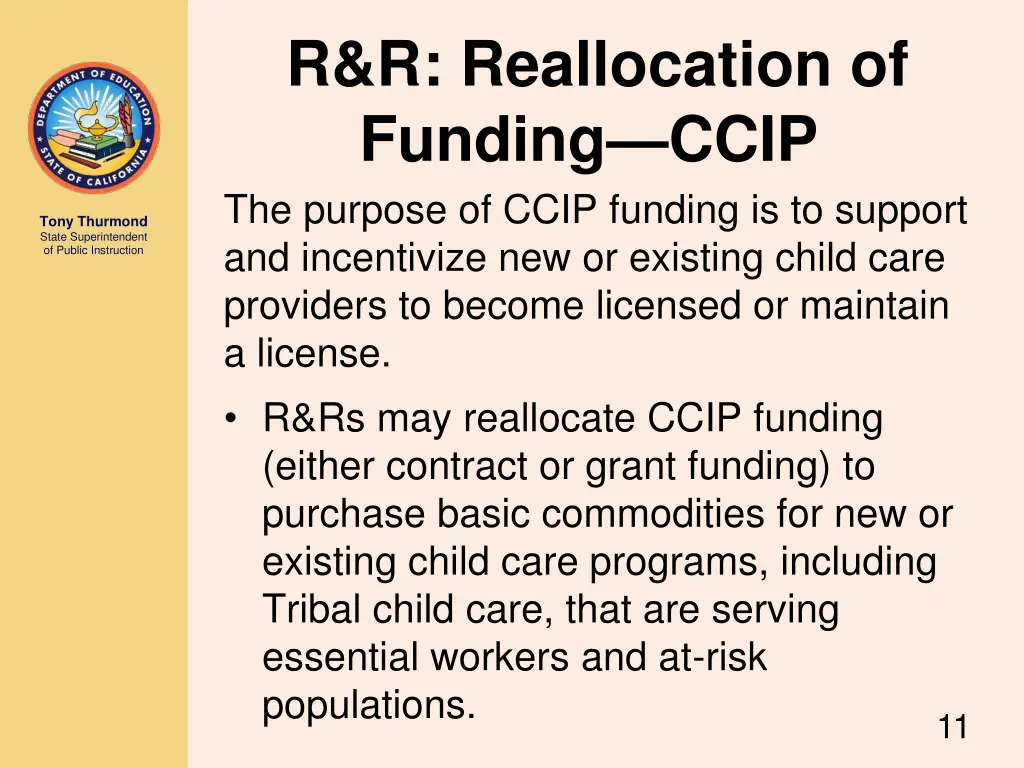 r r reallocation of funding ccip the purpose