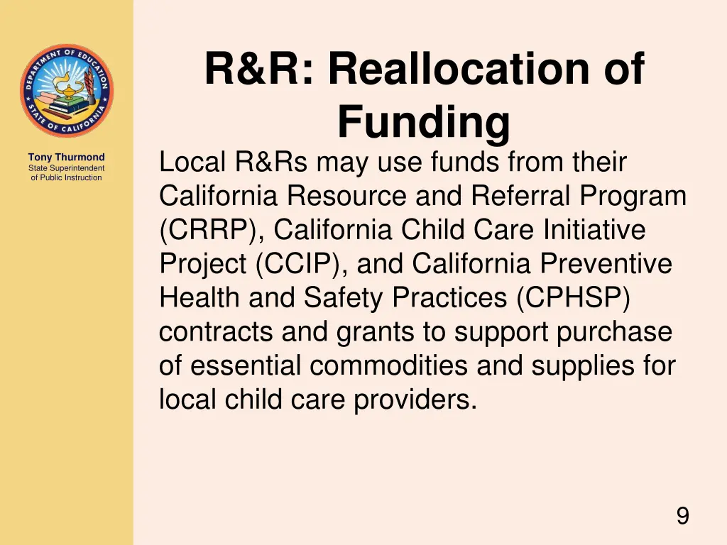 r r reallocation of funding local