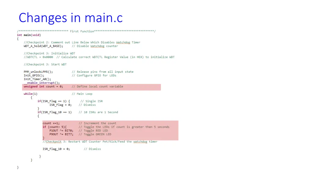 changes in main c