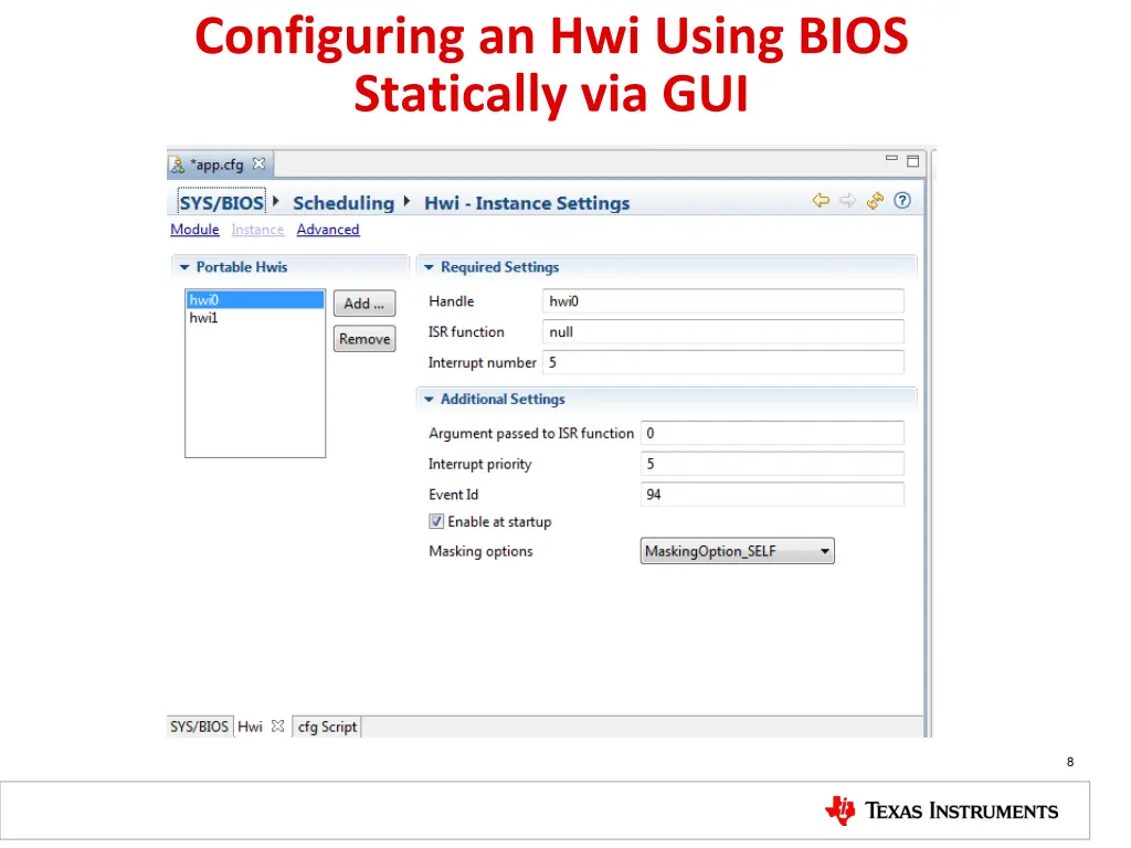 configuring an hwi using bios statically via gui