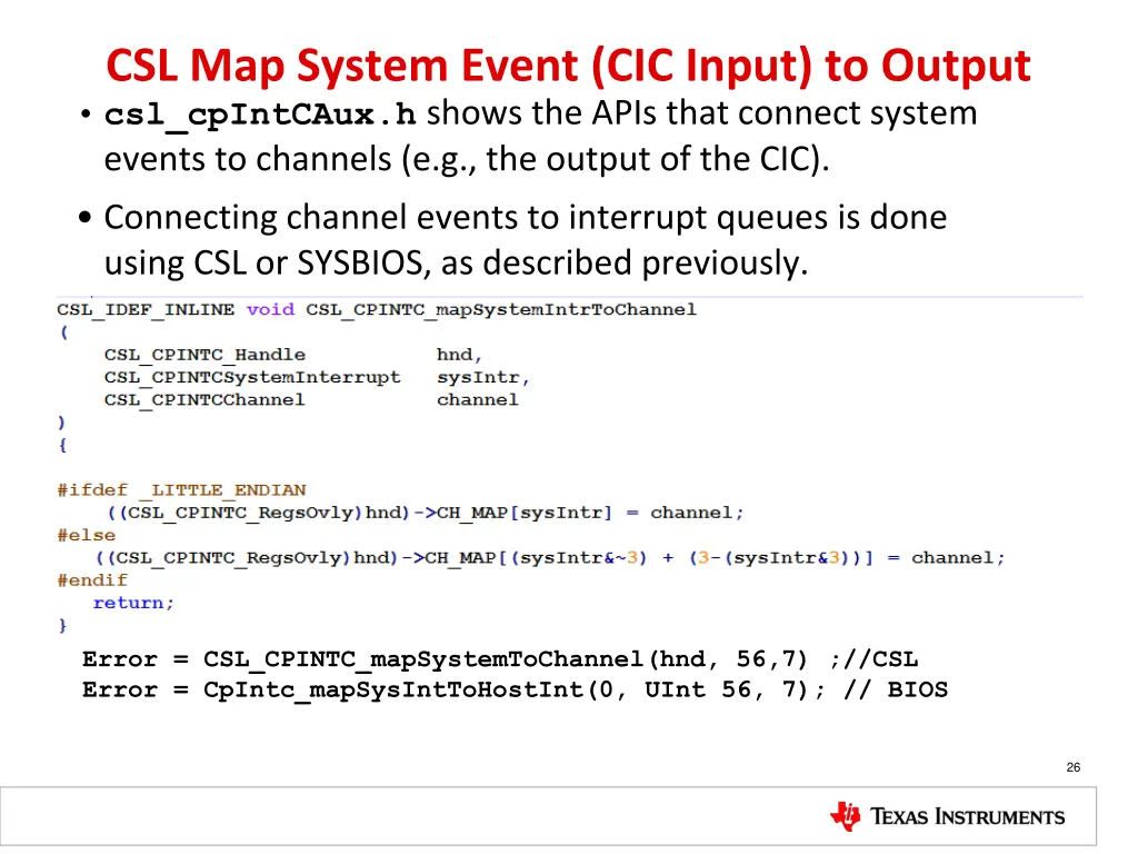 csl map system event cic input to output