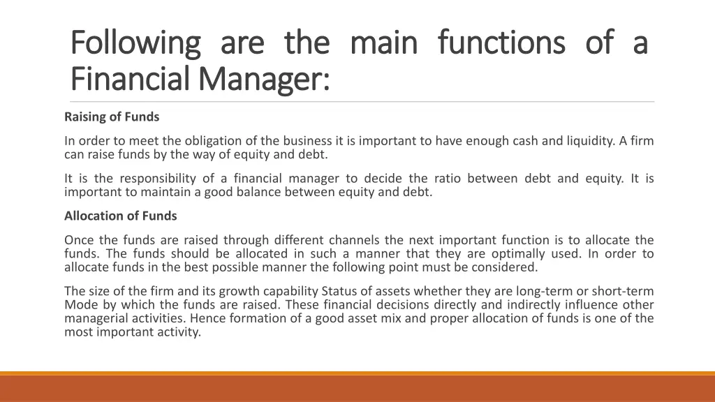 following following are financial financialmanager
