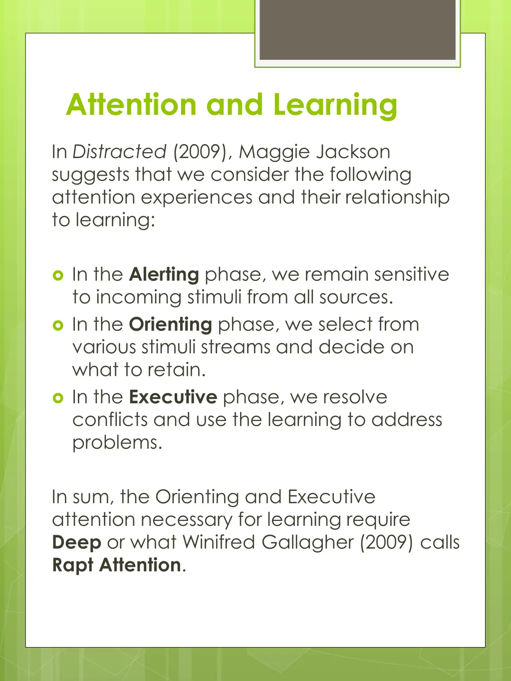 attention and learning