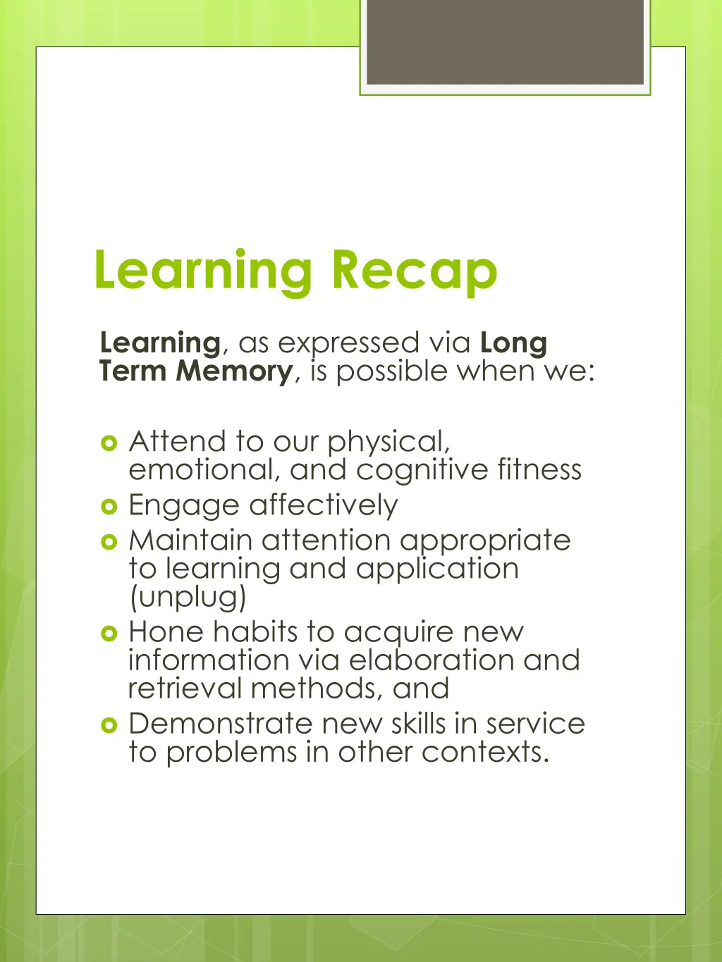 learning recap