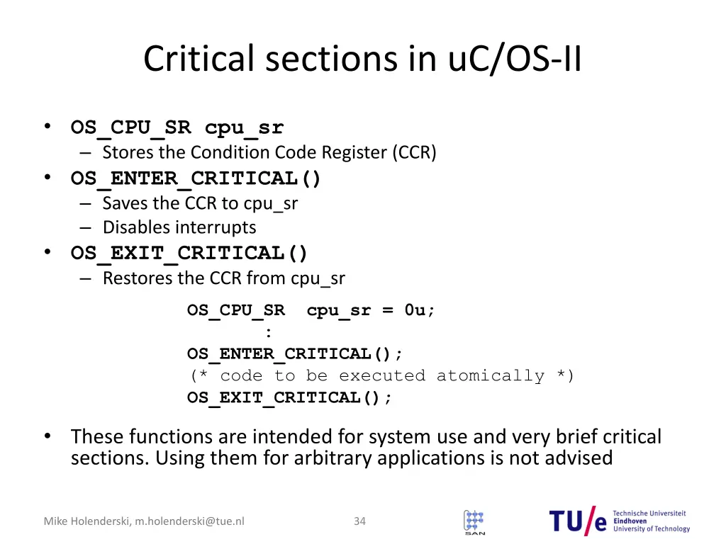 critical sections in uc os ii