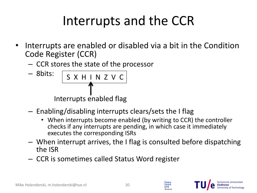 interrupts and the ccr
