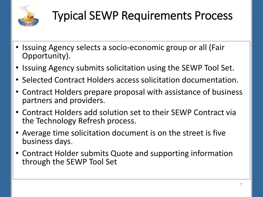 typical sewp requirements process typical sewp