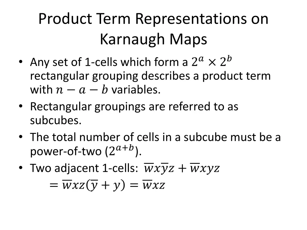 product term representations on karnaugh maps