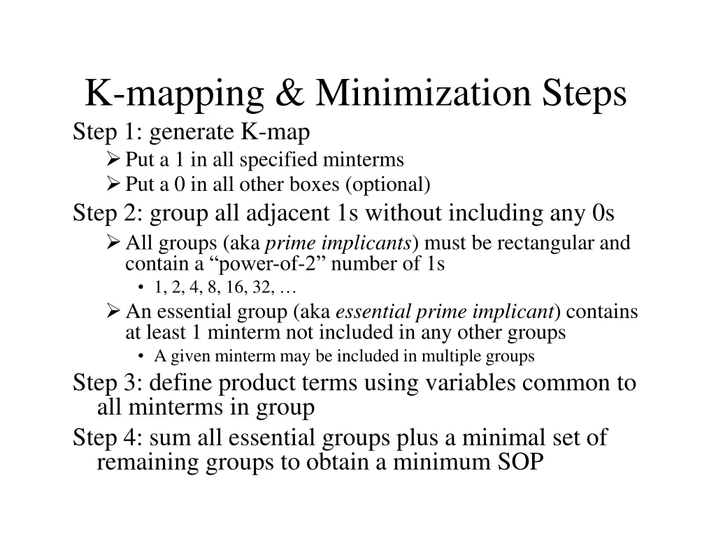 k mapping minimization steps step 1 generate