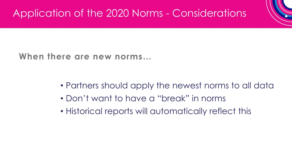 application of the 2020 norms considerations