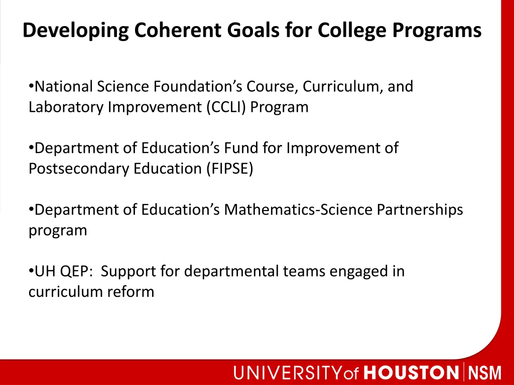 developing coherent goals for college programs