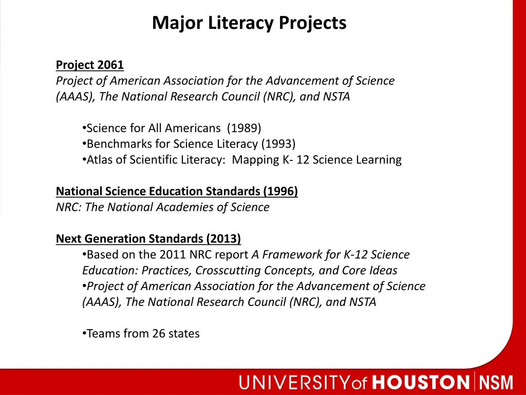 major literacy projects