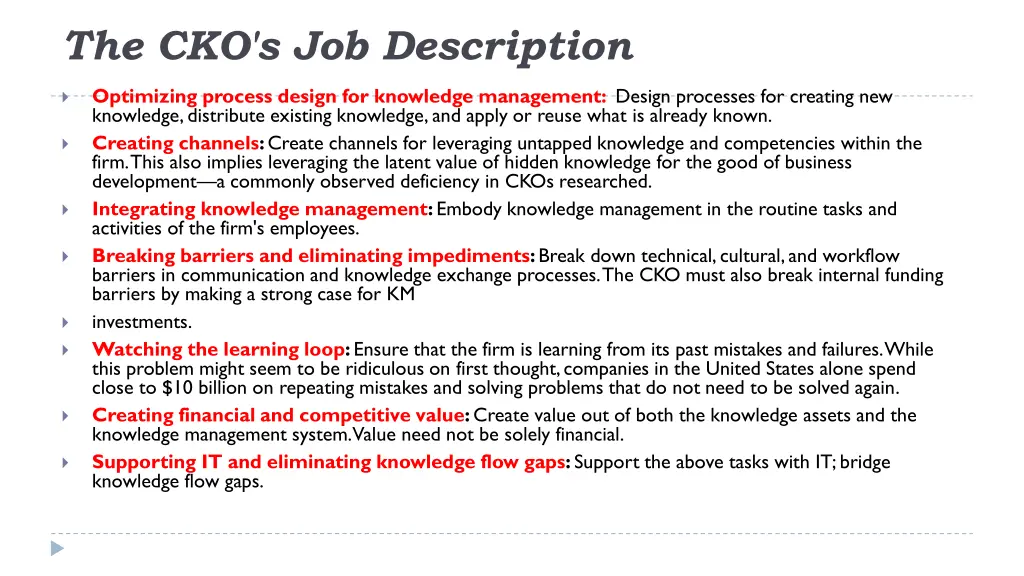the cko s job description