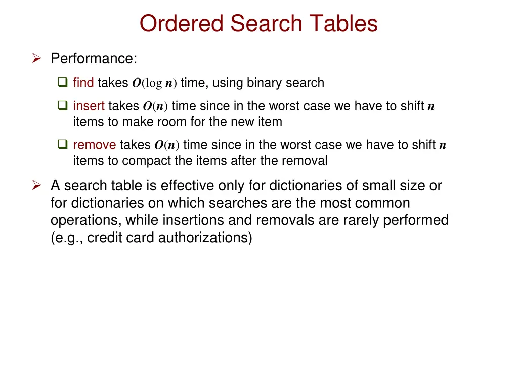 ordered search tables