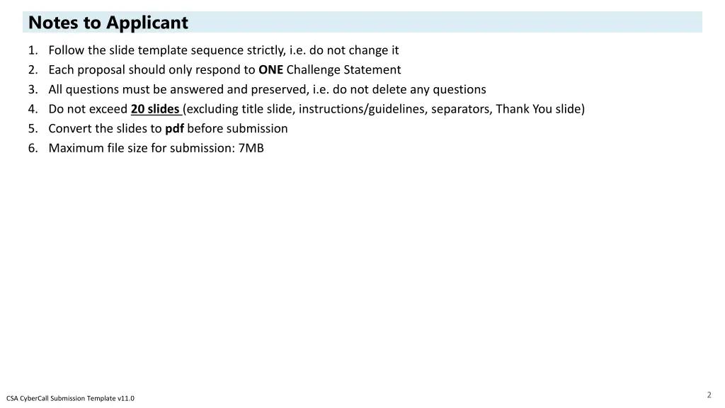 notes to applicant