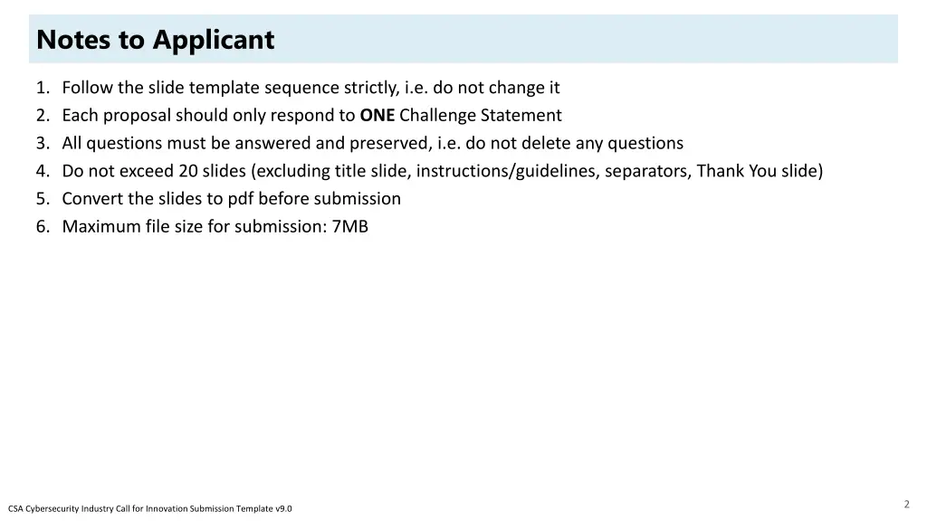 notes to applicant