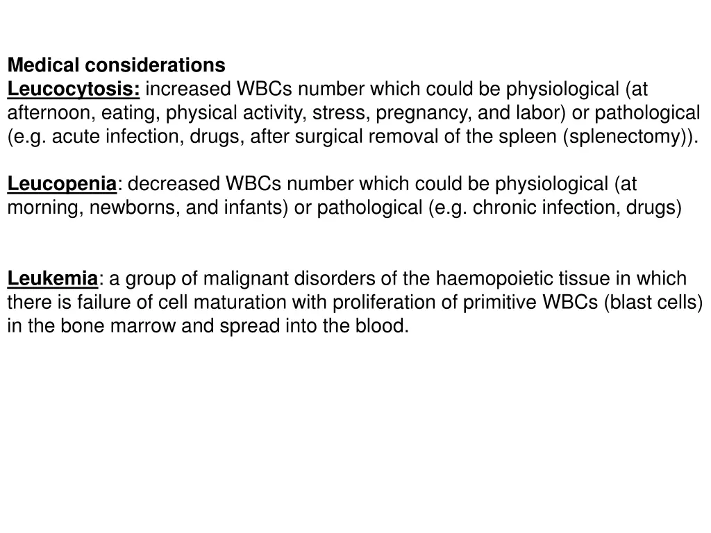 medical considerations leucocytosis increased