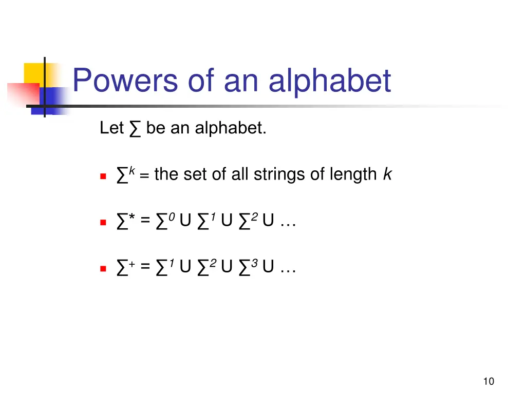 powers of an alphabet