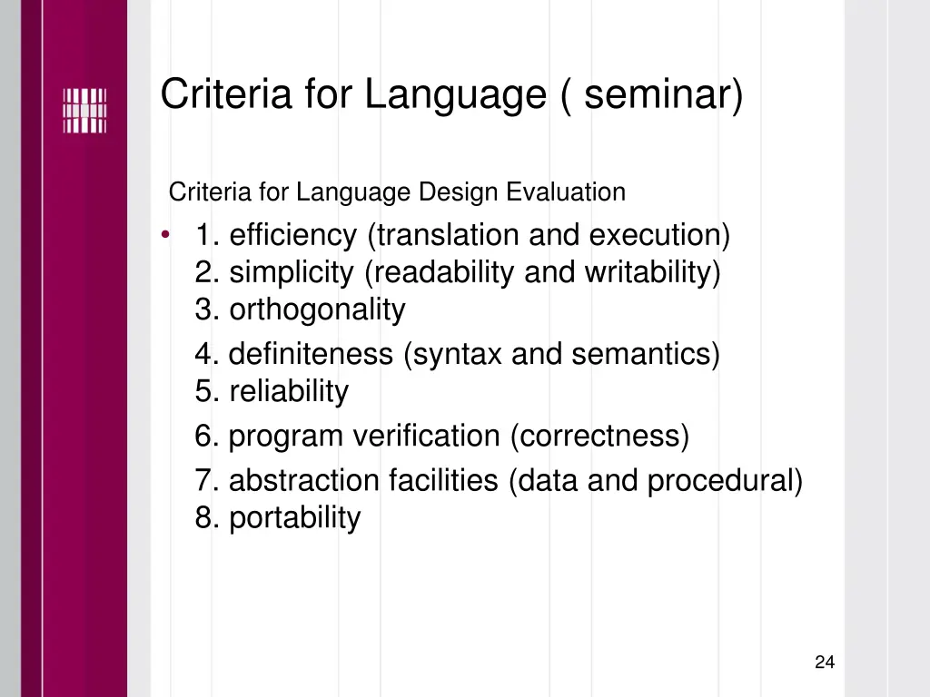 criteria for language seminar