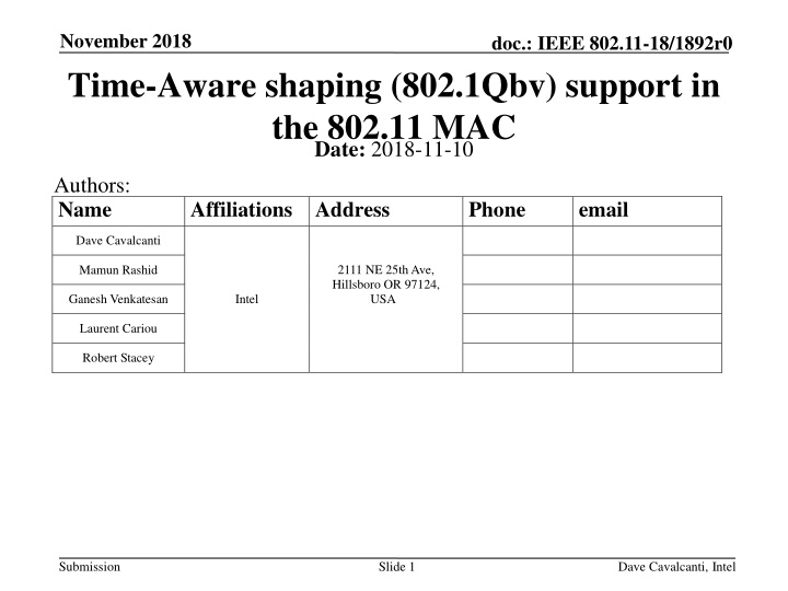 november 2018 time aware shaping 802 1qbv support