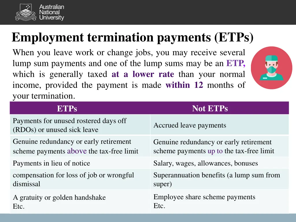 employment termination payments etps when