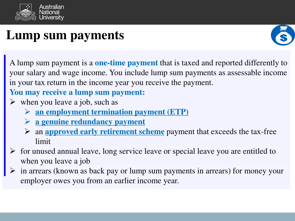 lump sum payments