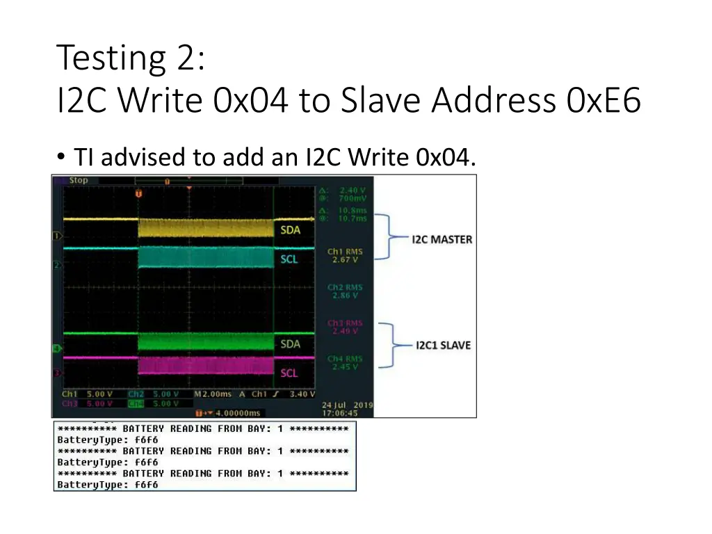 testing 2 i2c write 0x04 to slave address 0xe6