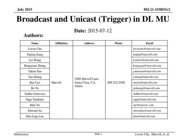 july 2015 broadcast and unicast trigger in dl mu