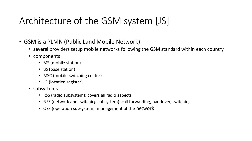 architecture of the gsm system js