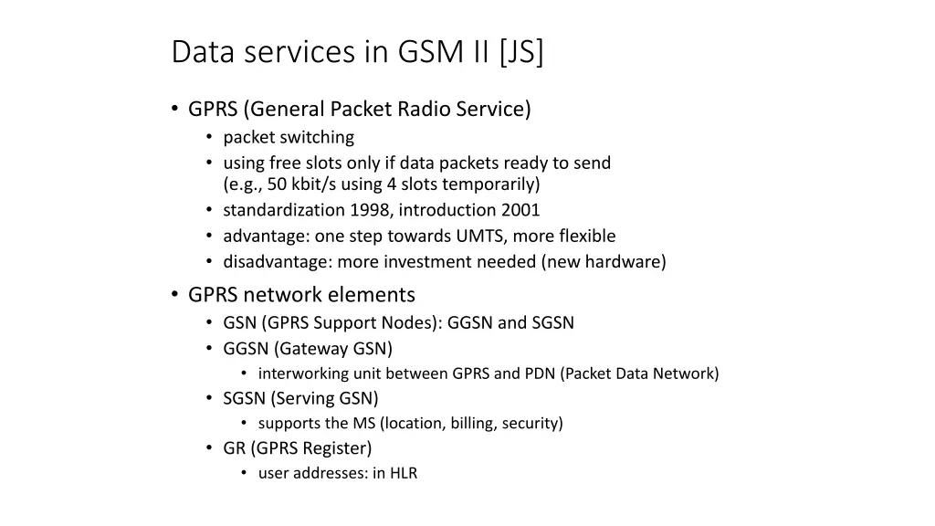 data services in gsm ii js