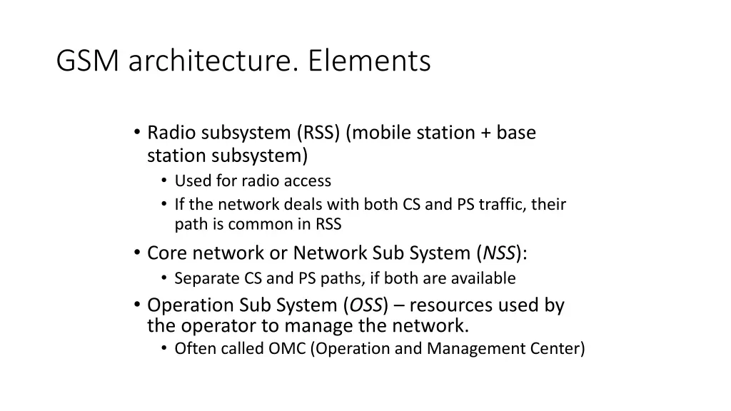 gsm architecture elements