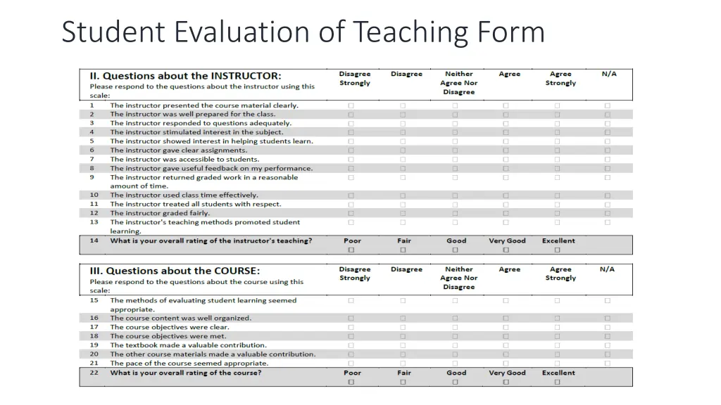 student evaluation of teaching form