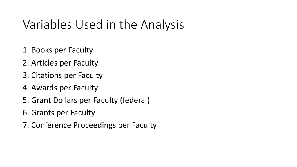 variables used in the analysis