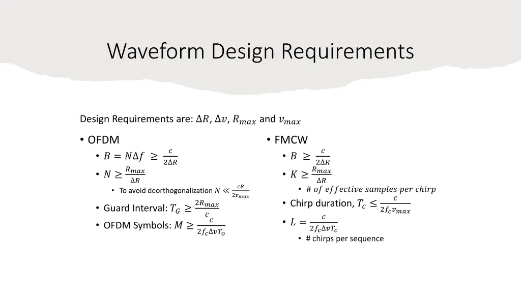 waveform design requirements