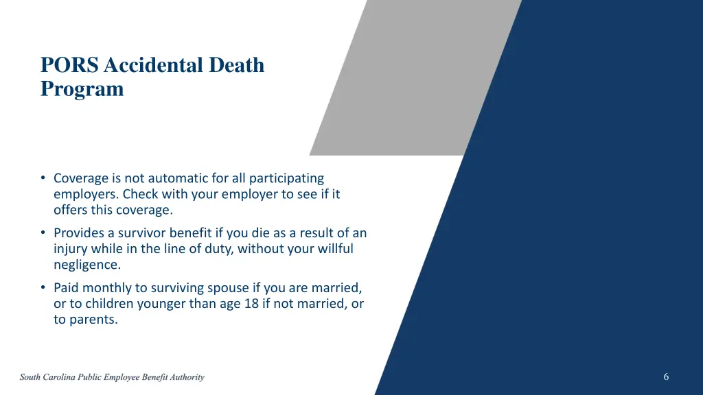 pors accidental death program