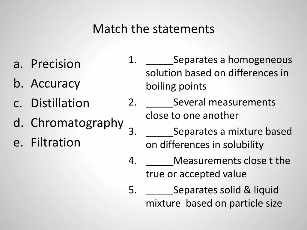 match the statements