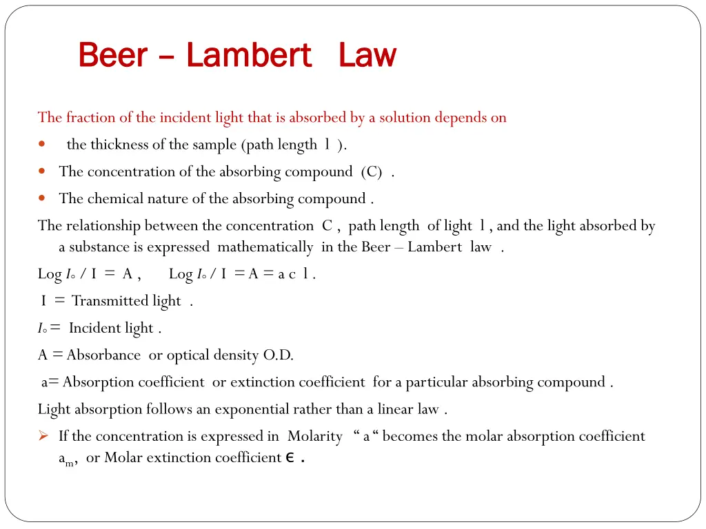 beer beer lambert law lambert law