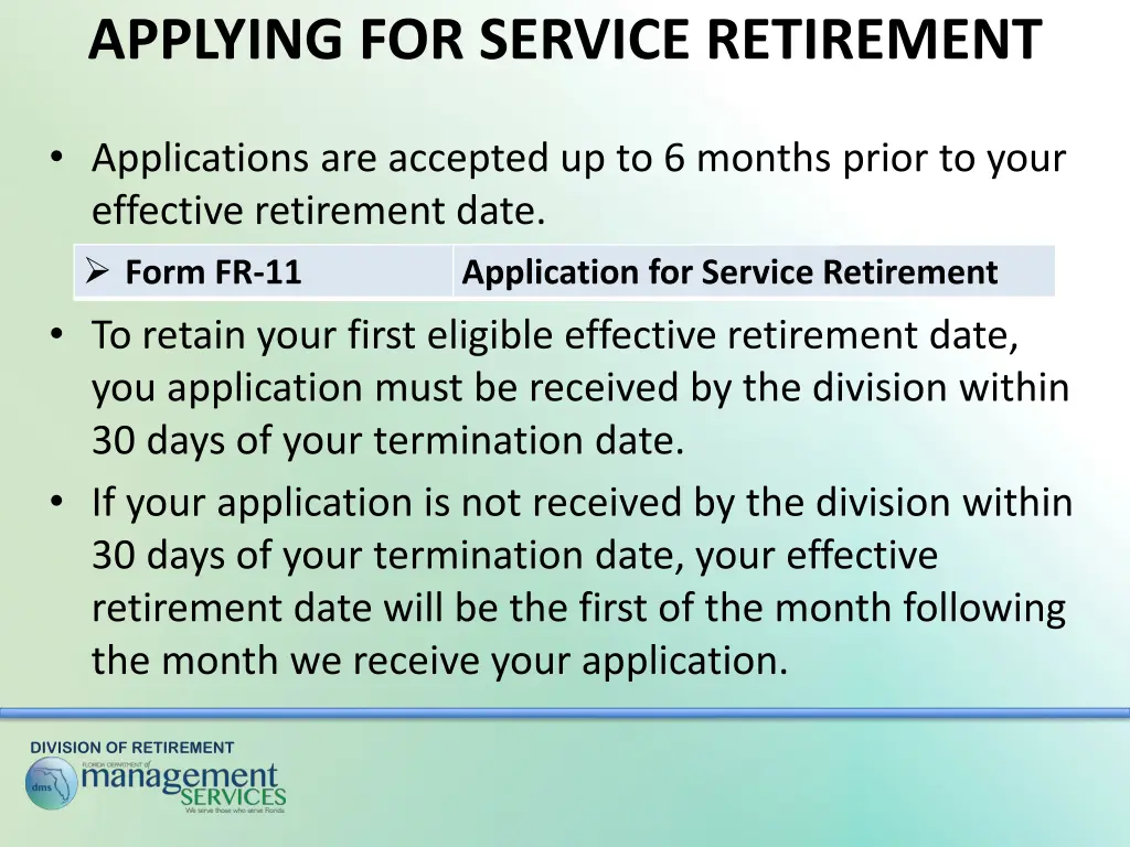 applying for service retirement