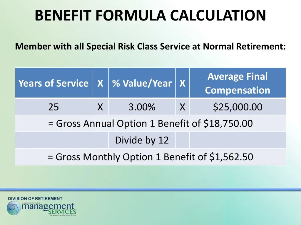 benefit formula calculation 1