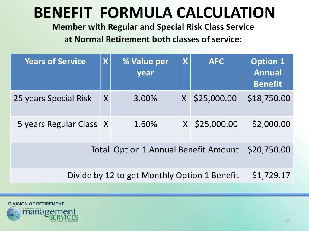benefit formula calculation member with regular