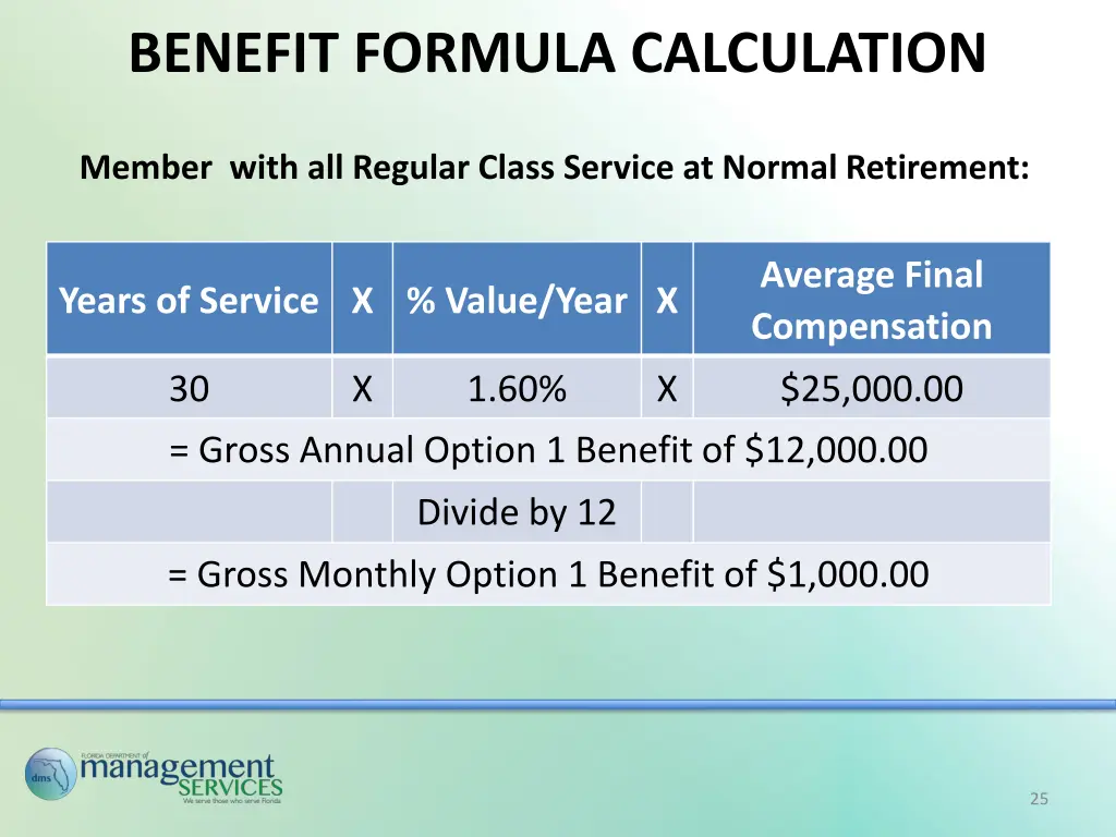 benefit formula calculation