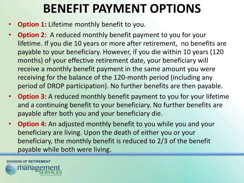 benefit payment options