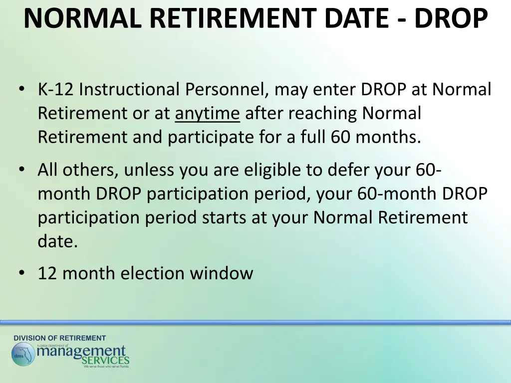 normal retirement date drop