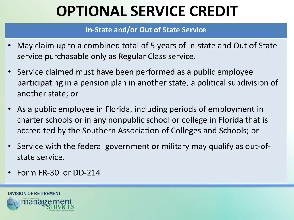 optional service credit 1