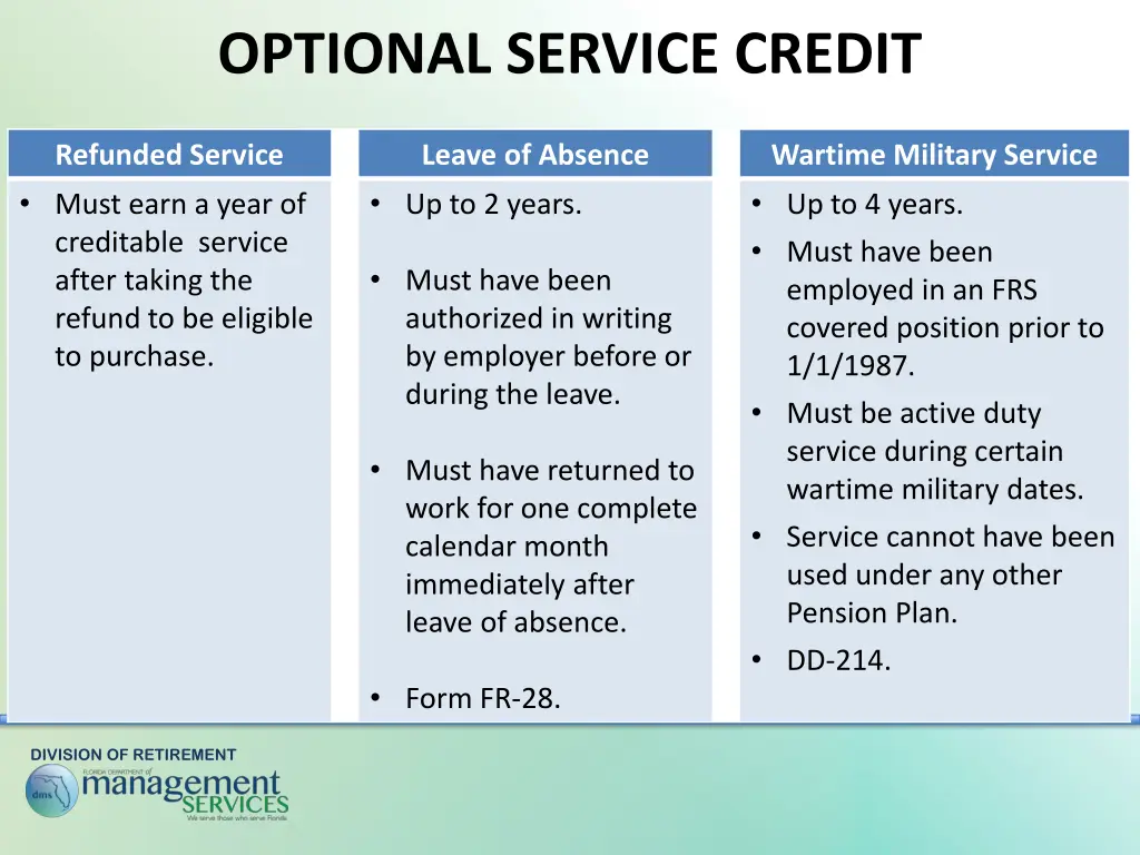 optional service credit