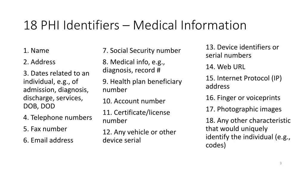 18 phi identifiers medical information
