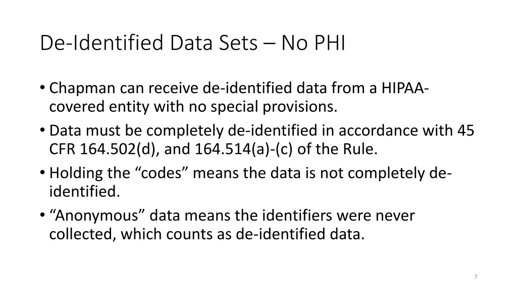 de identified data sets no phi