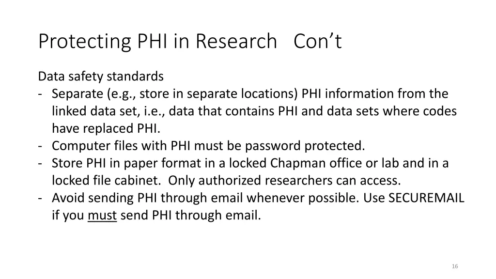 protecting phi in research con t